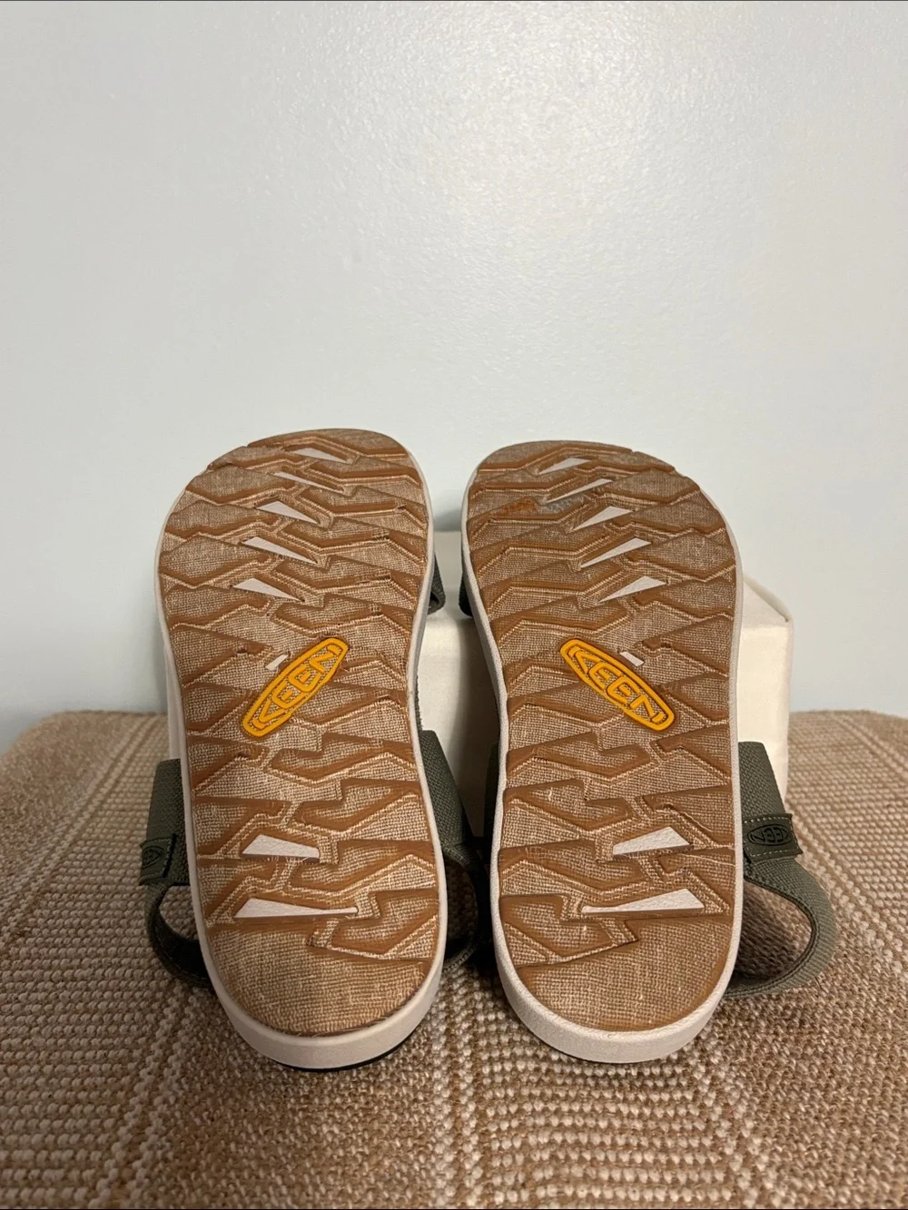 Keen Women’s Elle Backstrap Strap in Dusty Olive, Sporty Platform Wedge—  Size-7